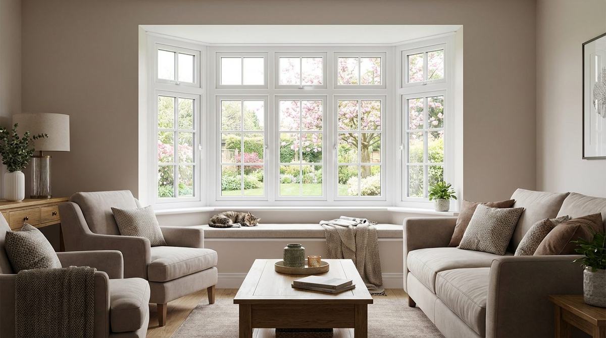 New bay window installed in a living room